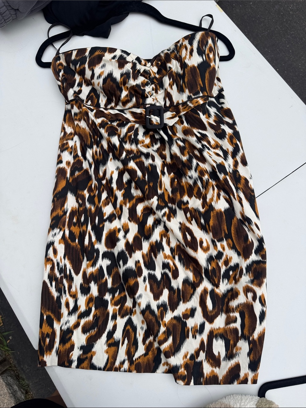 2B Bebe Leopard Print Strapless Dress in Brown, Black, White